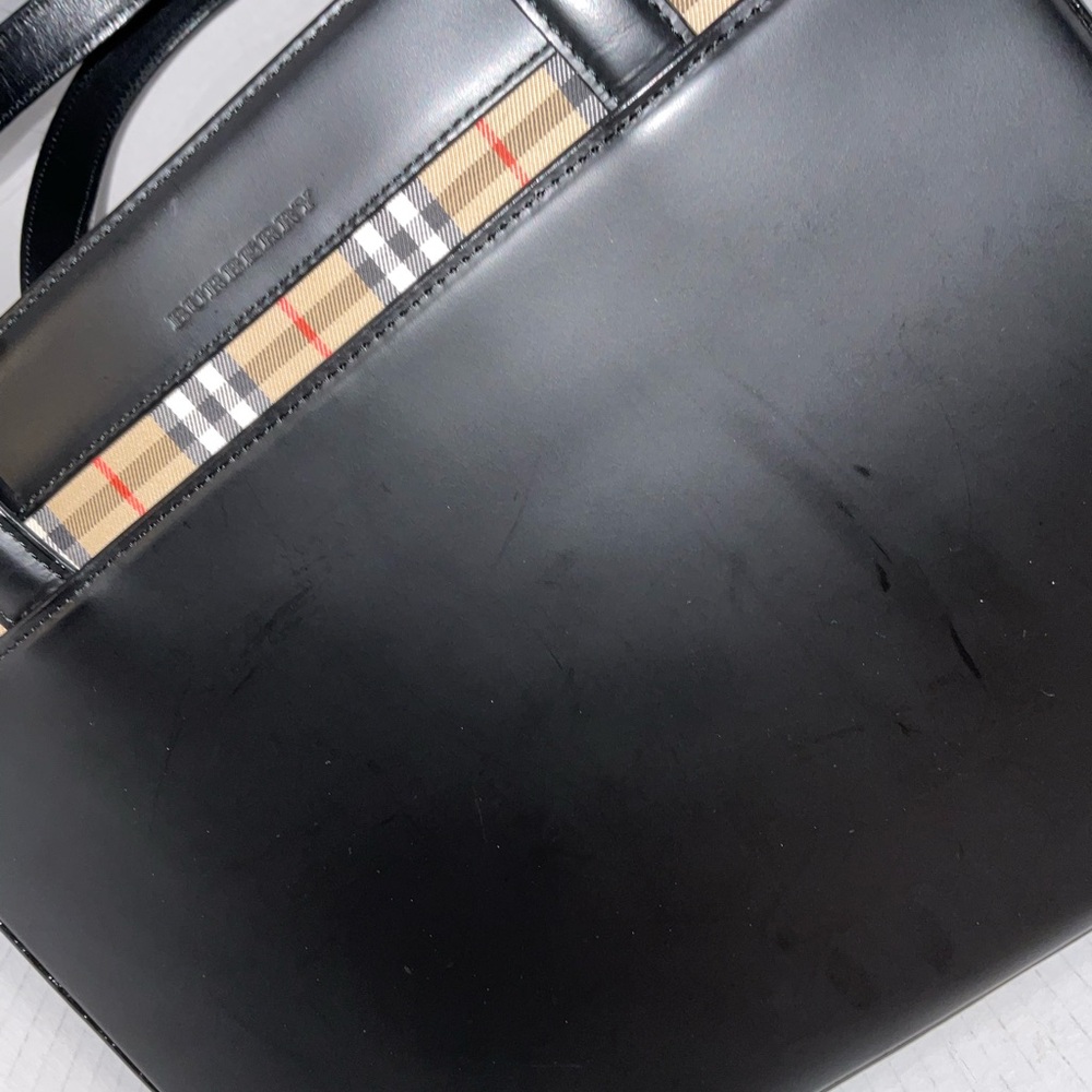 Authentic Vintage Burberry Black Leather Tote Bag – Nova Check Trim & Lining - Picture 2 of 10